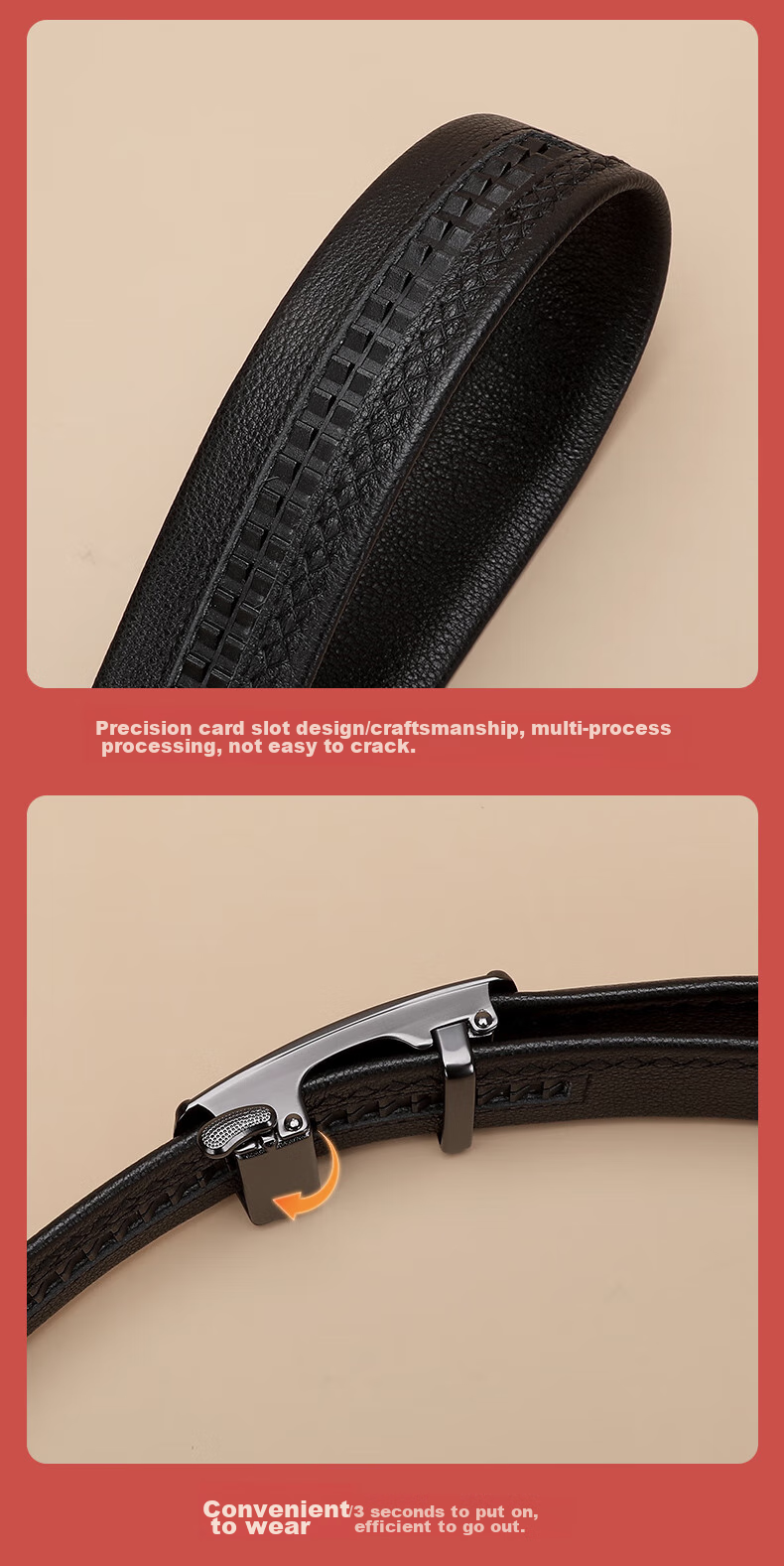 ELLE HOMME Men's Belt, Business Fashion Automatic Buckle Waistband, Top-Grain Leather Trouser Belt for Men, Birthday Gift for Boyfriend 6