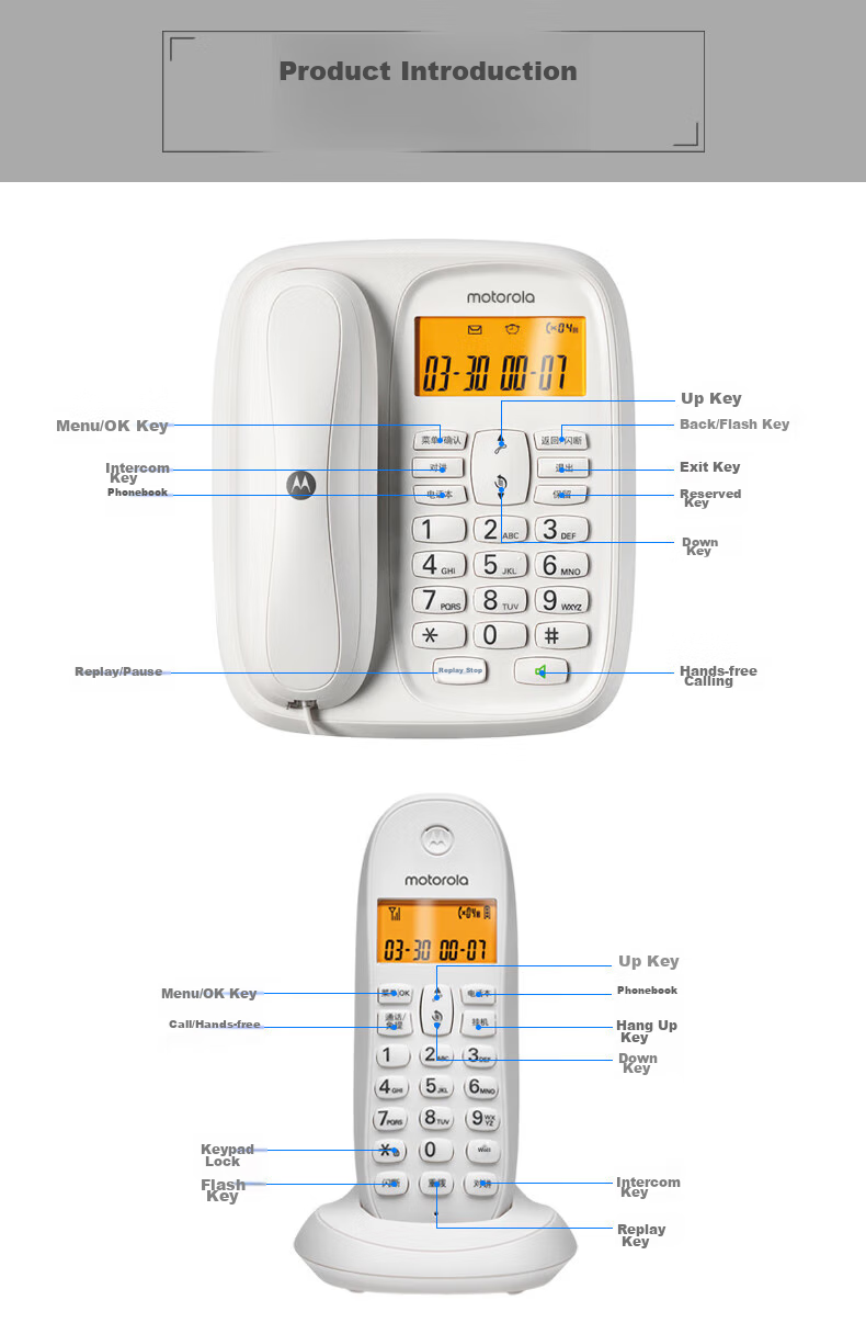 Motorola Digital Cordless Telephone, Wireless Landline Phone, Parent-Child System with Three Handsets, for Office And Home Use, Chinese Display, Free Installation And Maintenance Set CL103C (Black) 16
