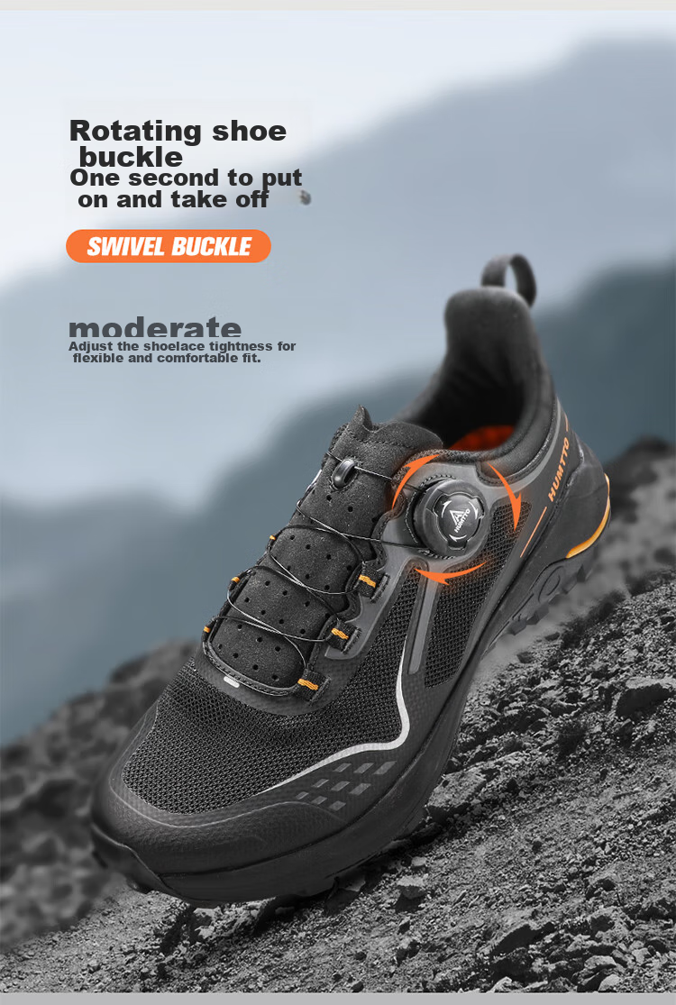 HUMTTO Mesh Hiking Shoes with Rotary Buckle Quick-Release System, Comfortable Breathable Outdoor Trekking Shoes for Men, Light Blue/dark Blue, Size 41 5