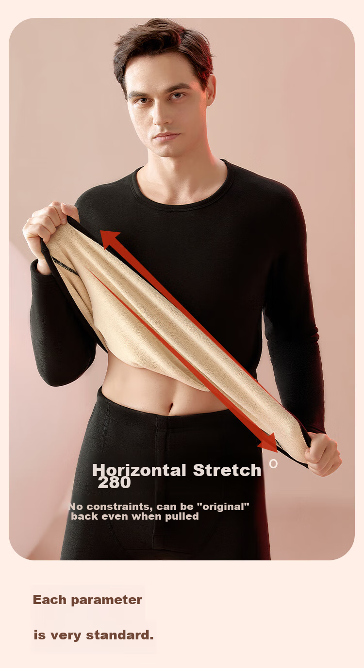 Hengyuanxiang Wool And Silk Thermal Underwear, Fleece-Lined, Extra Thick, Mid-Collar Autumn Top And Bottom Set 12