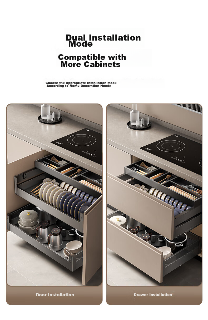 Cobbe Kitchen Pull-Out Basket, Upper And Lower Drawer Series, Three-Tier Space Aluminum Seasoning Bowl Rack Storage Shelf C01H244 Gun Gray 18
