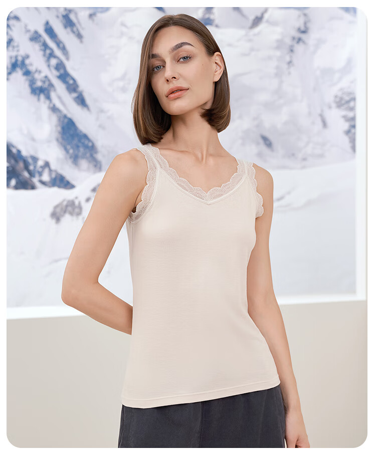 Schiesser [Thick Version] Women's Thick V-Neck Double-Sided Brushed Soft Camisole Lace Trim Thermal Underwear Vest 20