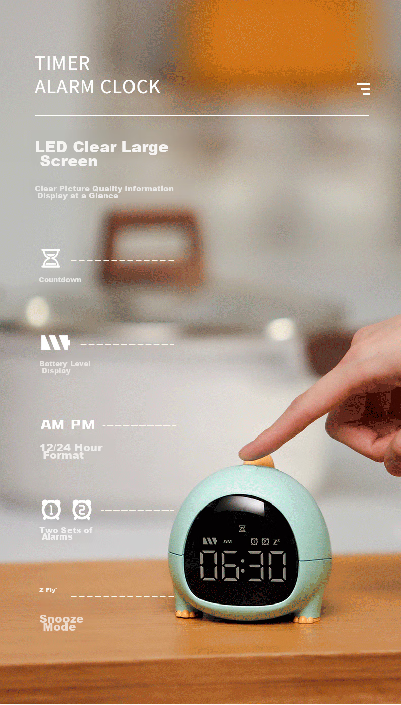Mashi Alarm Clock for Children And Students, Wake-Up Aid with Countdown Timer, Cartoon Music Alarm, New Year Dinosaur Alarm, Matcha Green Gift 8