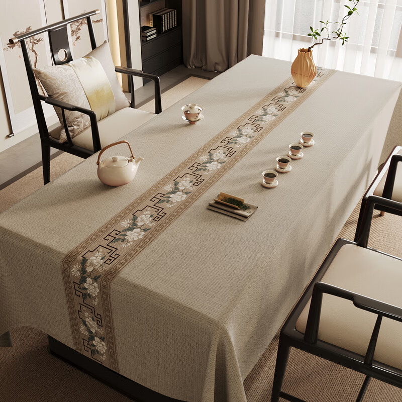 Yinshang New Chinese Zen Style Rectangular Tablecloth Waterproof Dining Table Cover for Tea Room Study 180x260cm 2