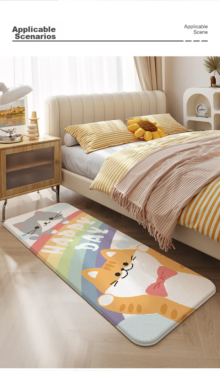 DeXi Bedside Rug, Bedroom Carpet, Cartoon Fun Long Strip Rug, Bedside Mat, 60x180cm 10