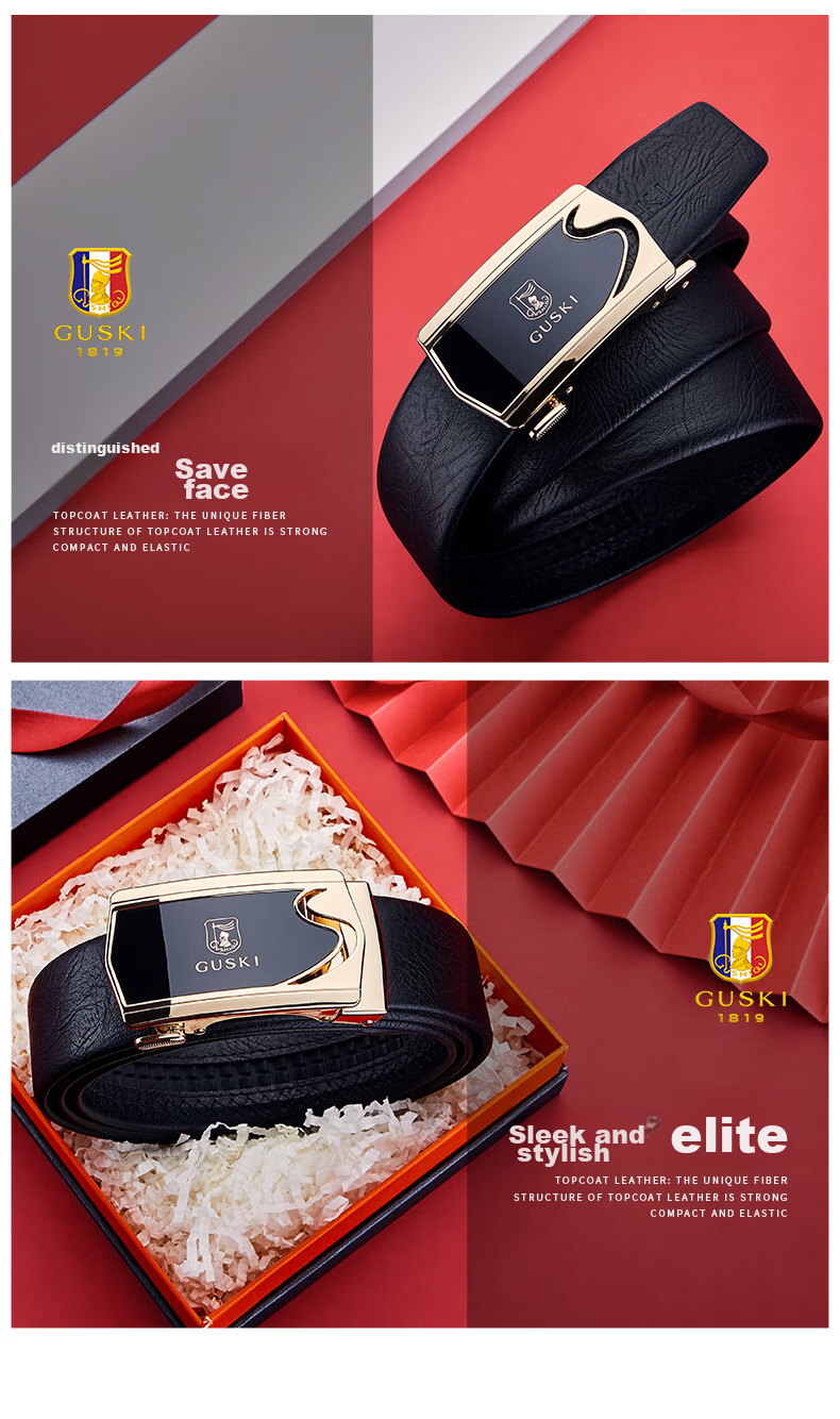 GUSKI Genuine Leather Belt for Men with Automatic Buckle, Business Trouser Belt in Gift Box, Birthday Present for Boyfriend Or Husband 16