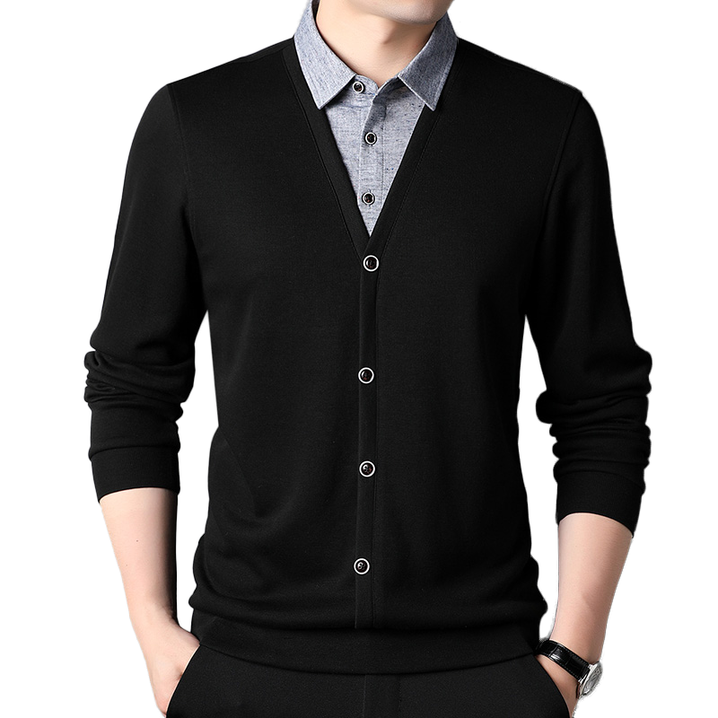 Hengyuanxiang Knitted Sweater Youth Men's Casual Two-in-One Style Versatile Pullover HJ164 Black 170/88A