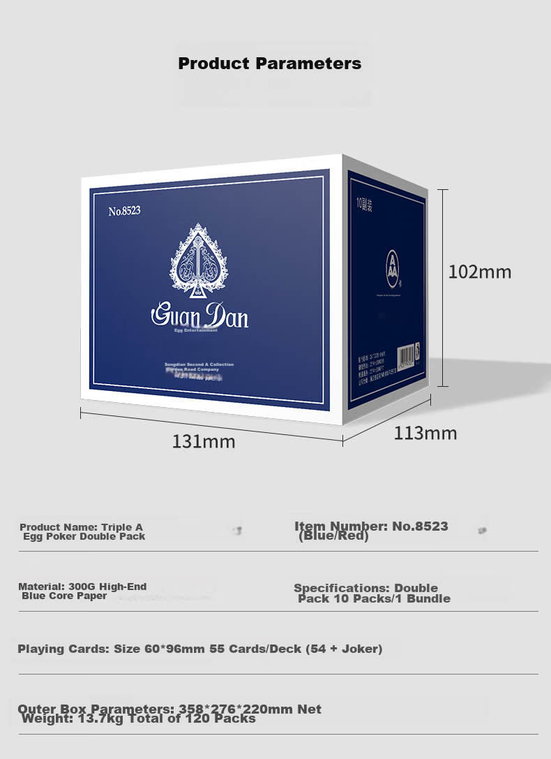 AAA Guandan Playing Cards, AAA Entertainment Playing Cards, Blue Core Paper Playing Cards, Guandan Cards for 8523 Double Decks, Blue Ten Decks 8