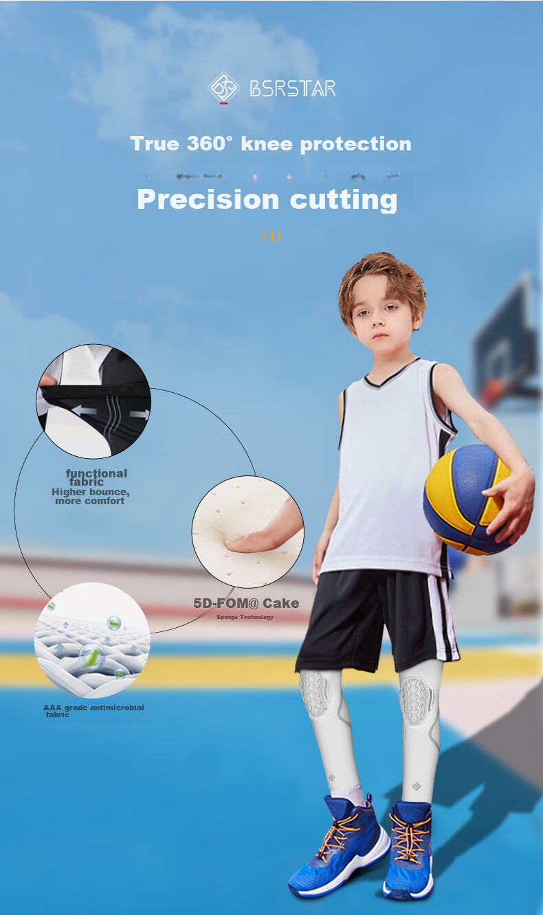Bestray 5D FOM Children's Basketball Knee Pads, Extended Protection, Anti-Fall, Professional Sports-Specific Soccer Knee Guards 6