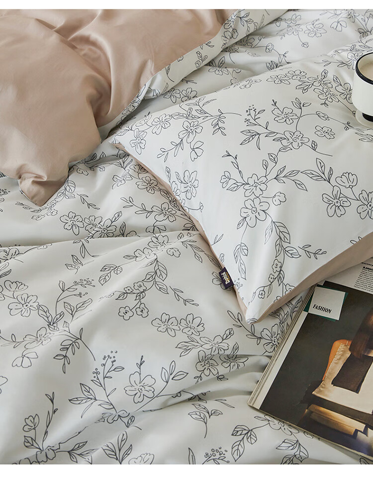 Dohia Home Textiles Pure Cotton Bedding Set of Four Pieces, 60s Pure Cotton Sateen Bed Sheet And Duvet Cover Set, French Hepburn Style Home Decor Set for 1.8m Bed 229*230cm 10