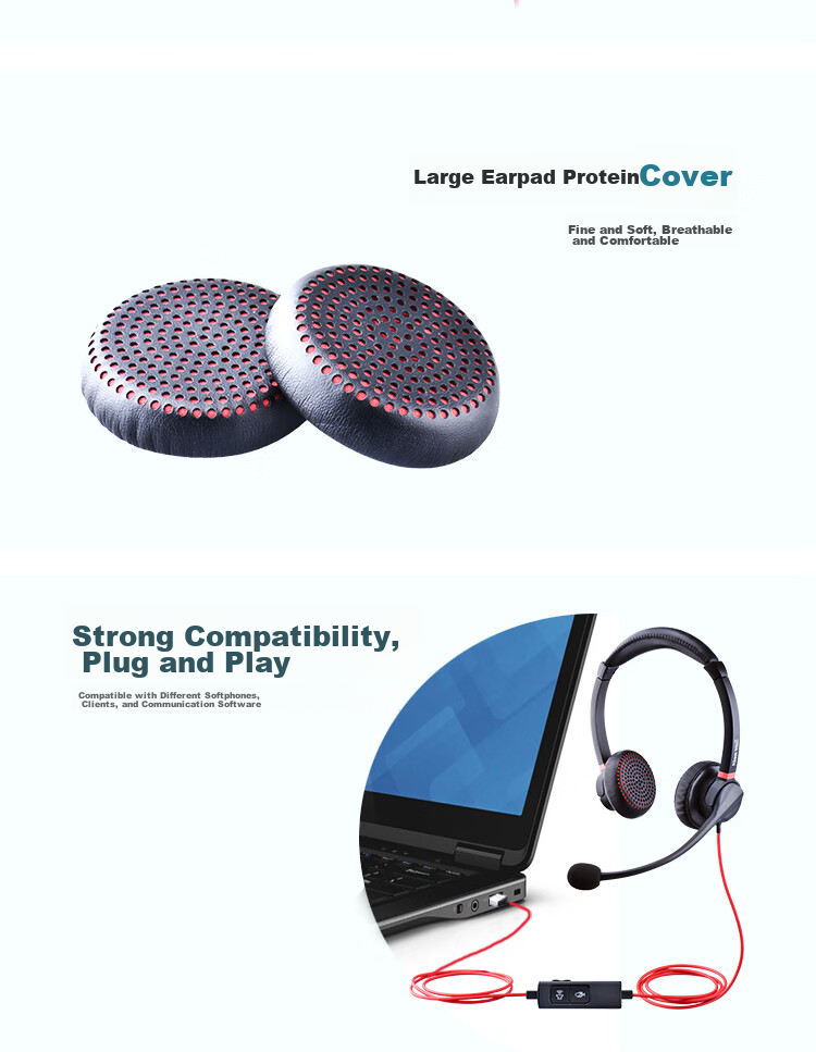 HION H730D Headset, Dual-Ear Call Center Headphones, Dual-Microphone Smart Noise-Cancelling Customer Service Headset, Call Center Agent Computer Headset, Online Education Training, Telemarketing Headset - USB 11