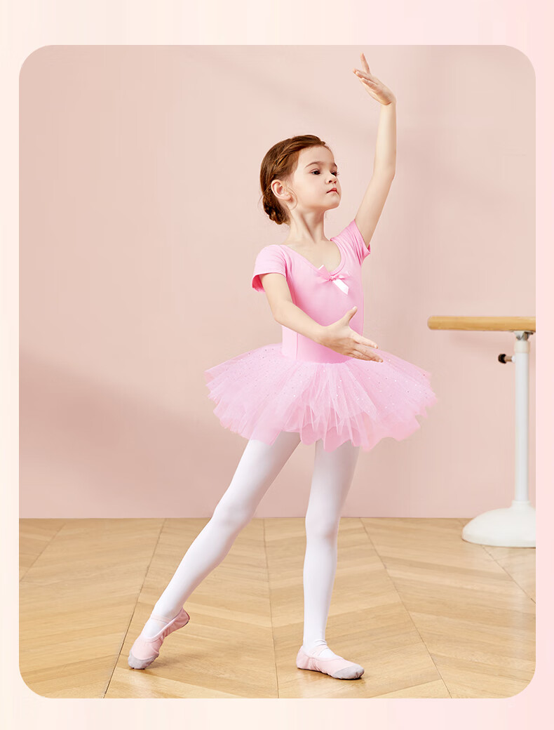 Aiwuge Children's Dance Dress, Girls' Spring And Autumn Long-Sleeve Pink Princess Tulle Skirt One-Piece Practice Costume, Size 130 10