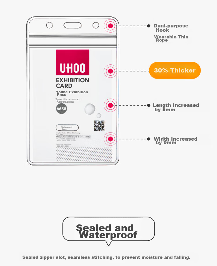UHOO PVC Exhibition Badge, Vertical Transparent ID Holder, Work Card Sleeve, Badge, Tag, Lanyard, Name Tag, Card Holder, Chest Card, Access Pass, Student ID Card, Meal Card, Work Card 6658 5