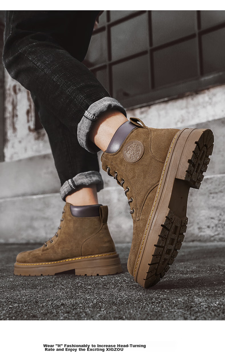 Huili Men's Shoes, Retro Martin Boots, New Style for Autumn And Winter 2025, Versatile Work Boots for Hiking, Khaki, Size 42 17