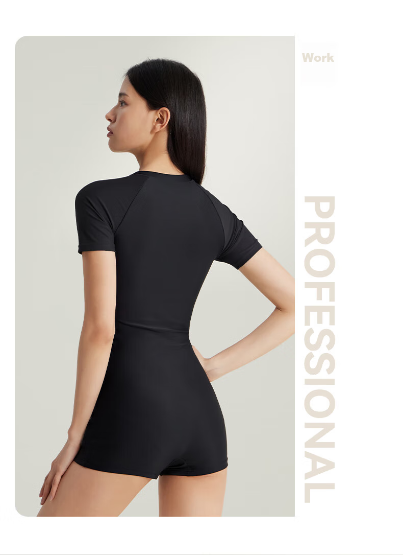 Li-Ning One-Piece Swimsuit for Women, Square-Leg Swimming Costume, Professional Athletic Conservative Slimming Hot Spring Swimwear, 7561 Black Gold XXXL 13