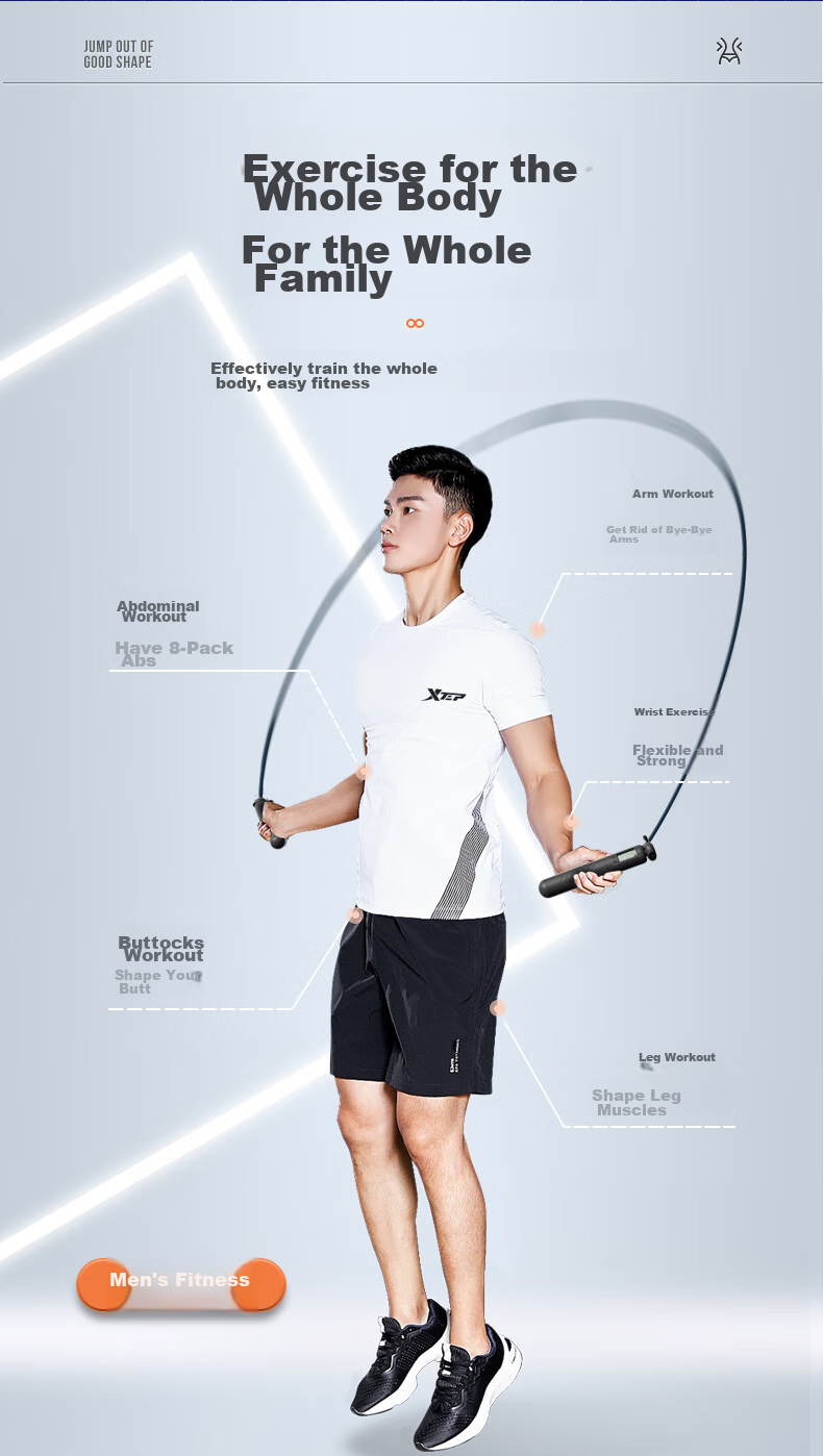 XTEP Jump Rope Counter for Exams, Adult And Children's Sports Equipment, Cordless Weight Loss Fitness Training Gear for Elementary School Students 13