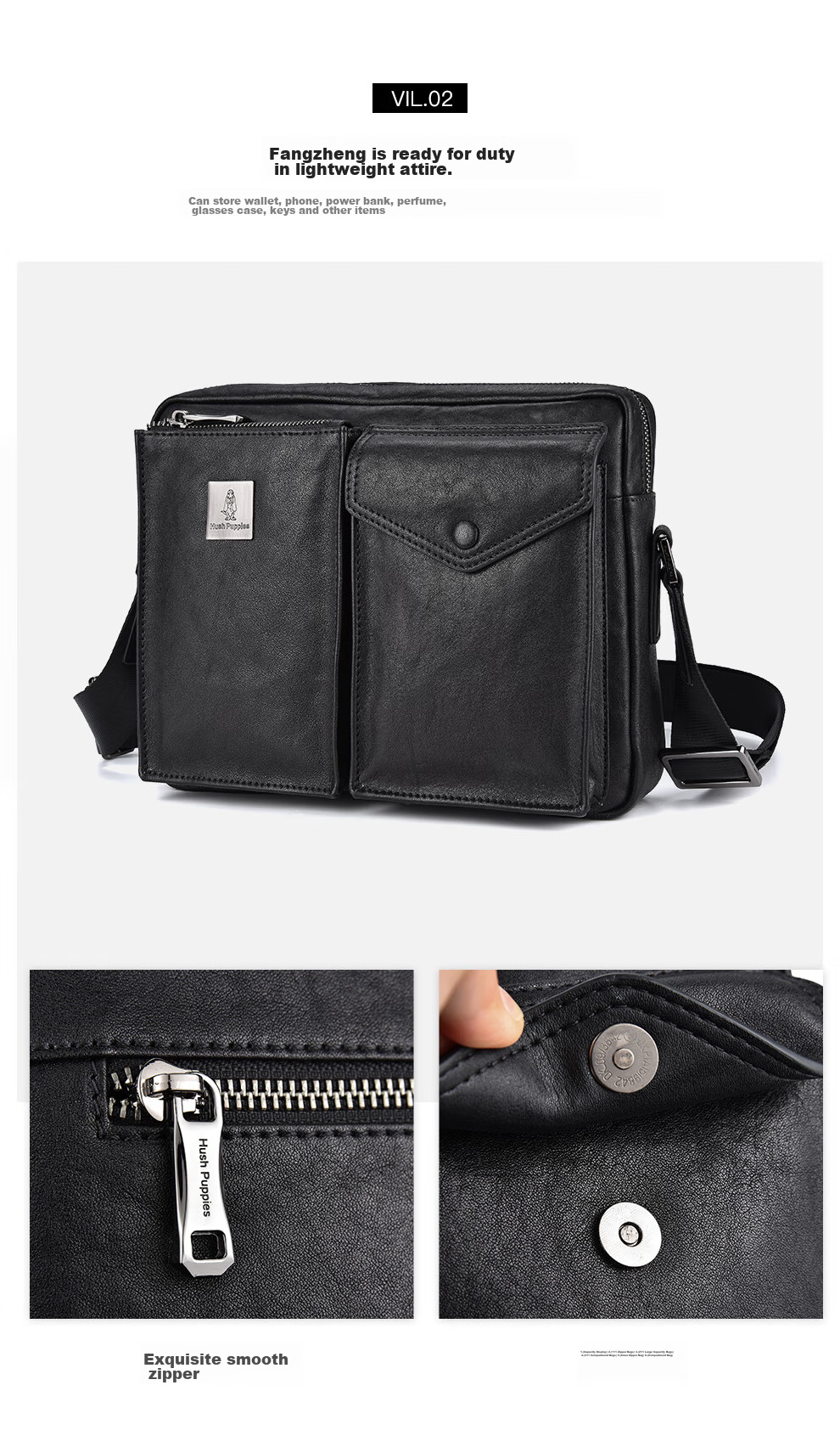 Hush Puppies Shoulder Bag for Men, Genuine Leather Crossbody Bag, Trendy Fashionable Large Capacity Messenger Bag, Business Casual Handbag 3