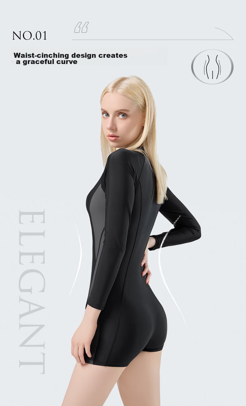 SWANS Women's Conservative Long-Sleeve Boyleg Swimsuit, Hot Spring Professional Quick-Dry One-Piece Swimwear, Surfing Suit, XL 3