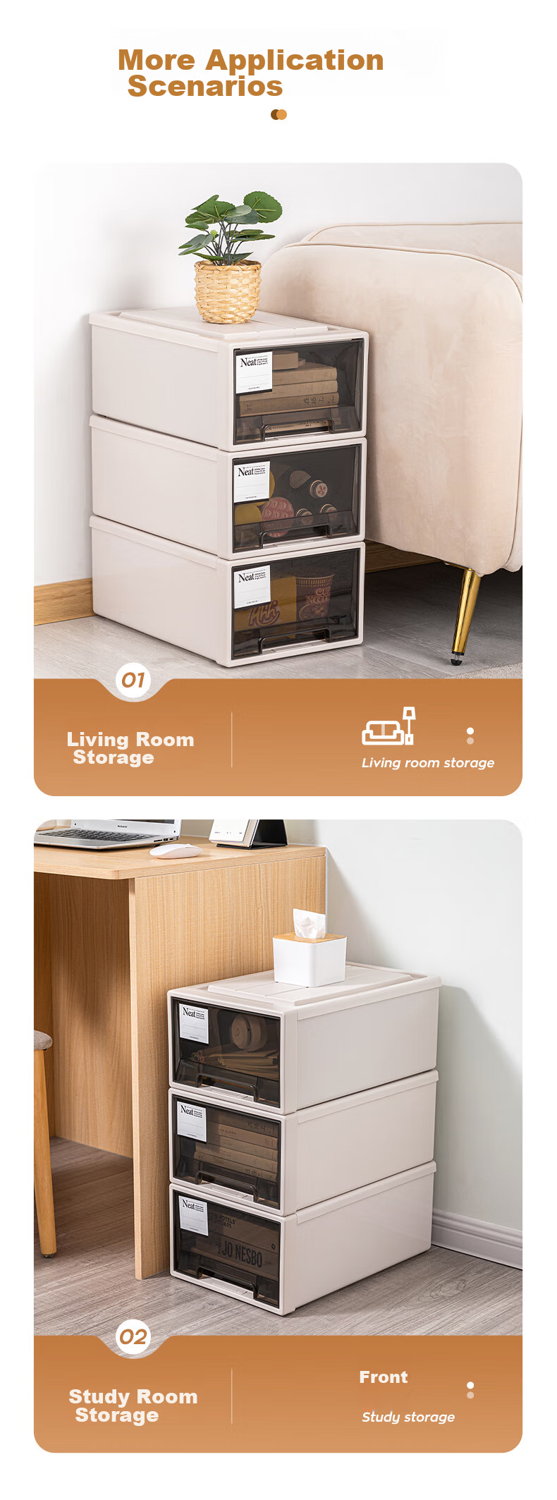 Taili Plastic Drawer Cabinet, Clothes Storage Cabinet, 28L, Light Tea Apricot Color, 1 Piece 11