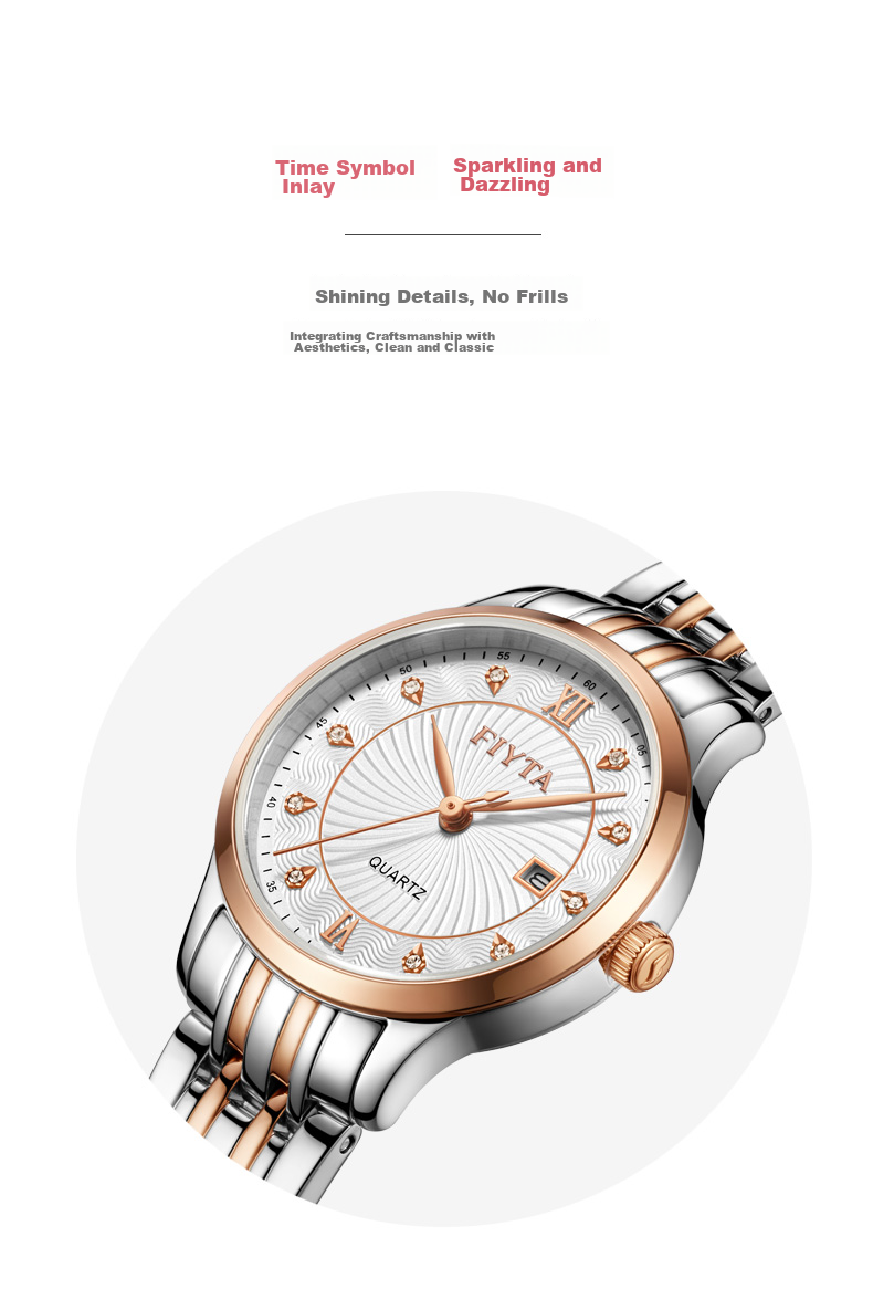 FIYTA Women's Watch, Classic Series Quartz Calendar White Dial with Gold Steel Strap, Same As In-Store Model, Holiday And Birthday Gift 6