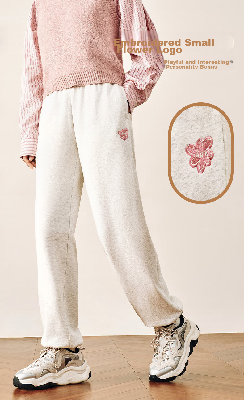 ANTA Snow Owl Fleece-Lined Knit Jogger Pants Women's Winter Casual Warm Trousers College Sports Pants 10