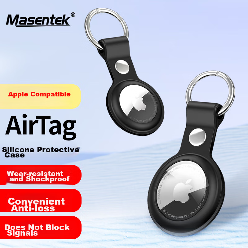 Masentek Airtag Protective Case, Anti-Loss Locator, Silicone Waterproof Full-Coverage Soft Shell, Shockproof Tracker Keychain Ring with Accessories, Children's Pet Collar