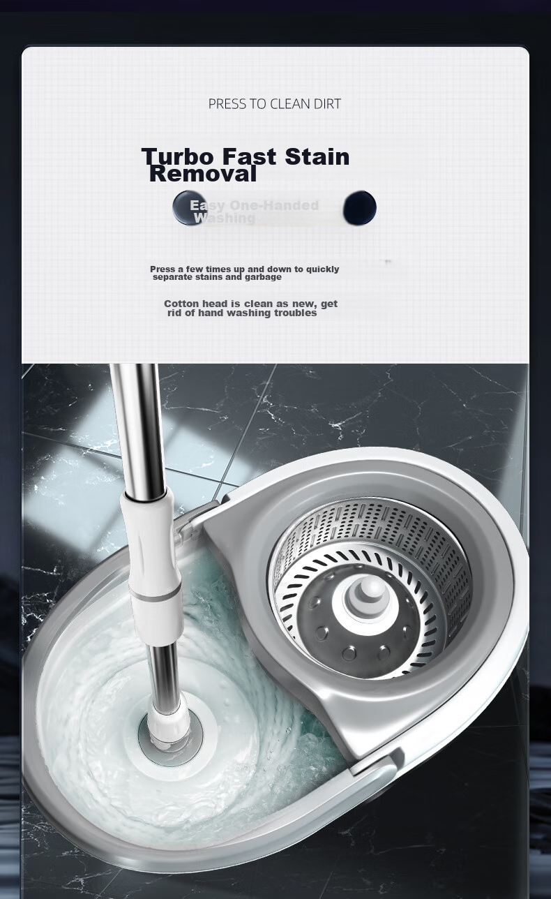 Good Wife 38cm Spin Mop with 2 Mop Heads, Dual-Drive Hydraulic Rod, Effort-Saving, Hands-Free Wet and Dry Cleaning 4
