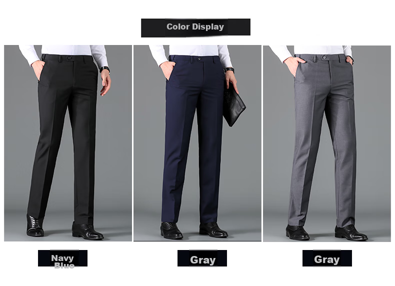 ROMON Wrinkle-Resistant Non-Iron Dress Pants for Men, High-Waisted Loose Casual Business Suit Trousers Straight-Leg Dad Pants 2