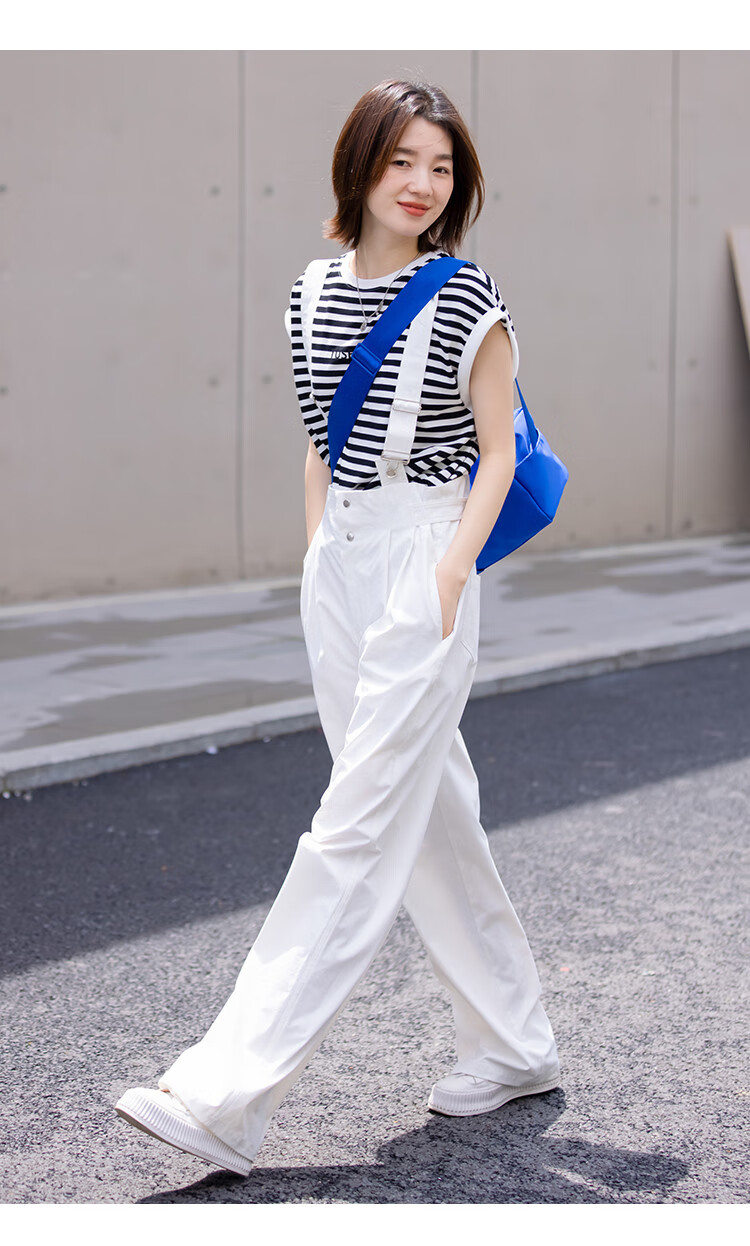 Dme Wide-Leg Suspender Pants with Adjustable Waistband, Women's Wide-Leg Suspender Pants, White, M 6