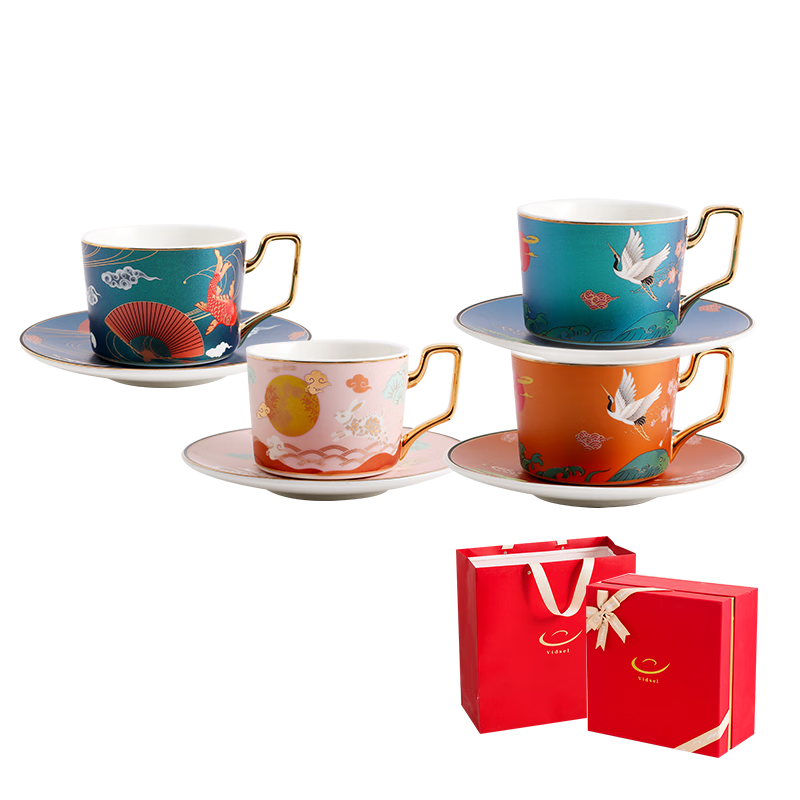 Vidsel Premium Coffee Cup Gift Set, Wedding Present, Luxurious Couple Cups, Housewarming Gift
