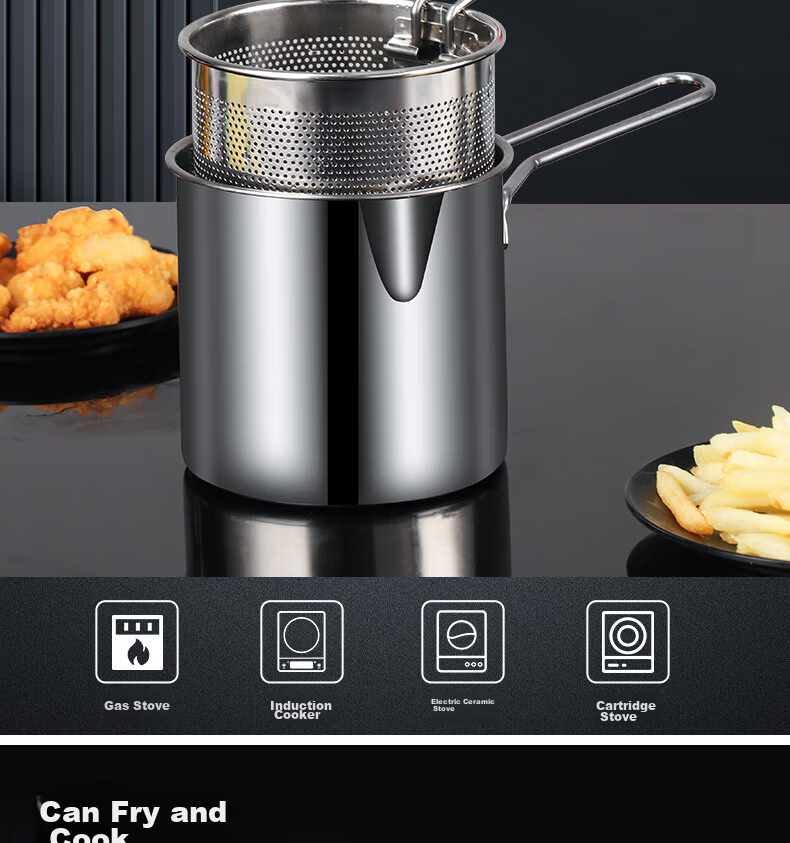 BJ Stainless Steel Deep Fryer for Tempura, Fried Chicken And General Cooking, Compatible with Induction And Gas Stoves, 1200ML Capacity 8