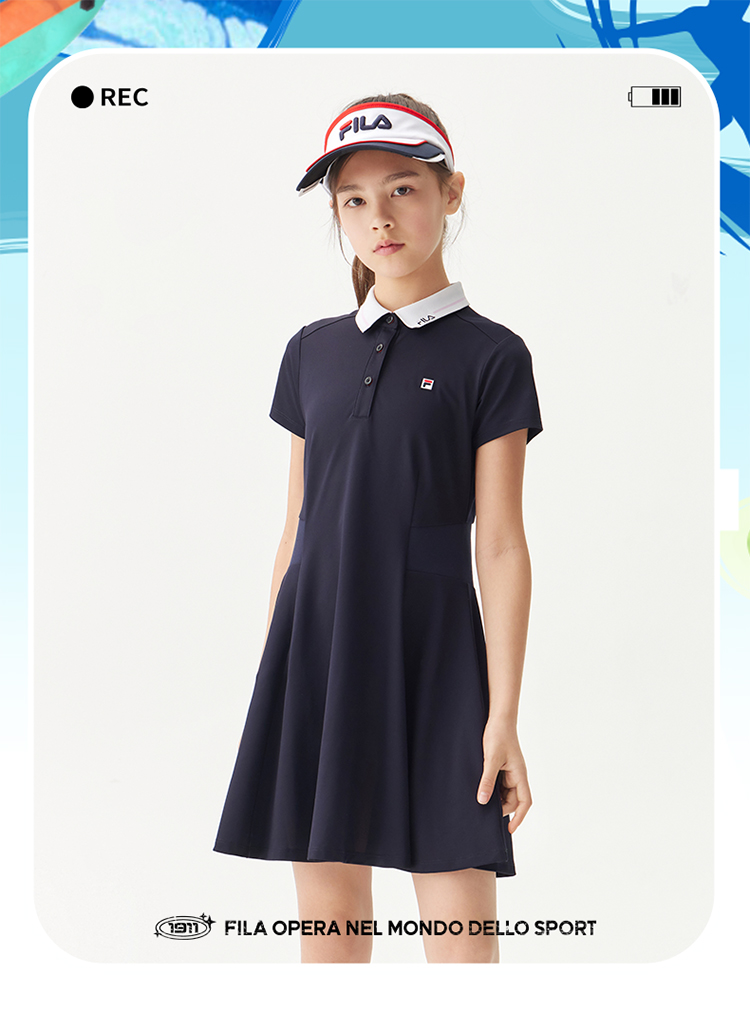fila斐乐童装儿童连衣裙2022夏装女童大童polo领网球时尚网球洋气裙子