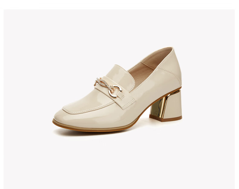 DAPHNE Professional Women's Single Shoes with Thick High Heels, Comfortable Round Toe, Height-Increasing, Two-Way Wear Loafers Women's Shoes 4622404006 Beige 37 25