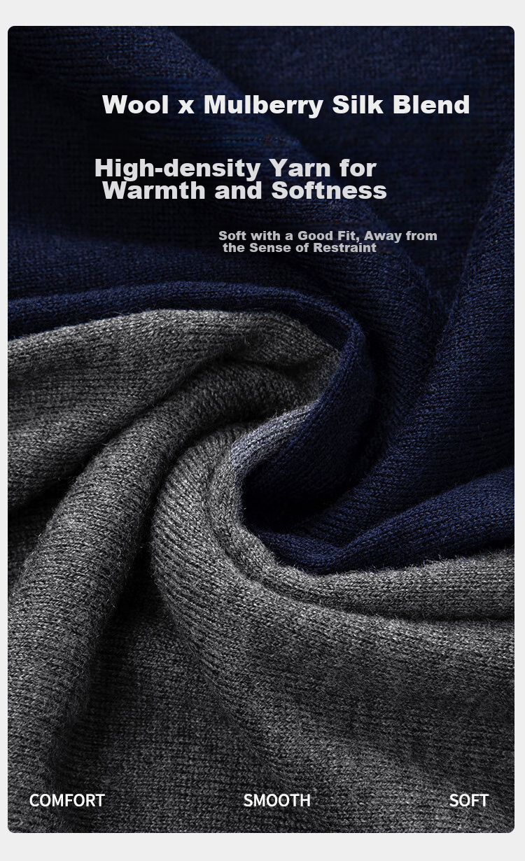 MONTAGUT Mulberry Silk Autumn And Winter Men's Cotton Wool Sweater, V-Neck Pullover Warm Knitted Sweater, Navy Blue, 2XL 7