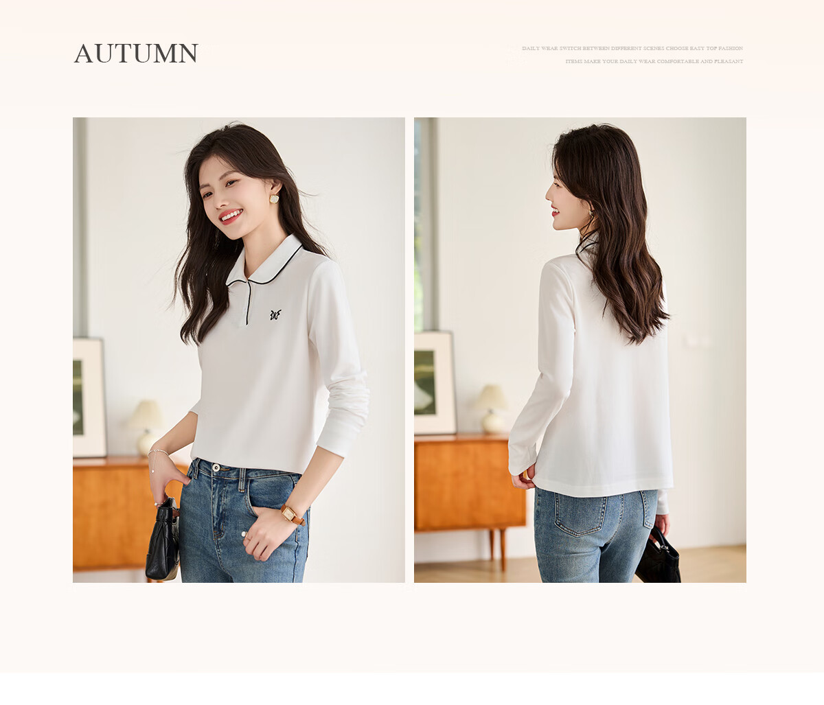 Taxiang Women's Short-Sleeve T-Shirt, Versatile Ladies' Polo Shirt, Casual Letter-Design Collared T-Shirt Top T144T1843 5