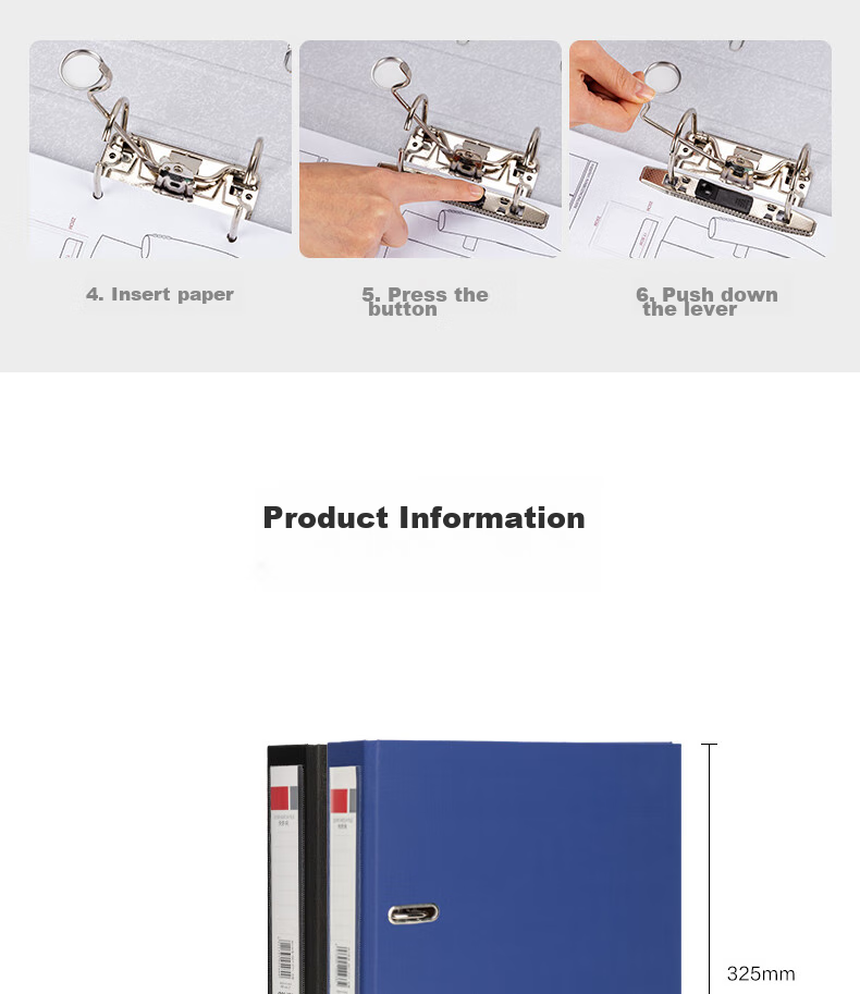 Deli A4/2-Inch Punched File Folder, European-Style Quick-Release Folder, Pack of 6, 5480 Blue 15