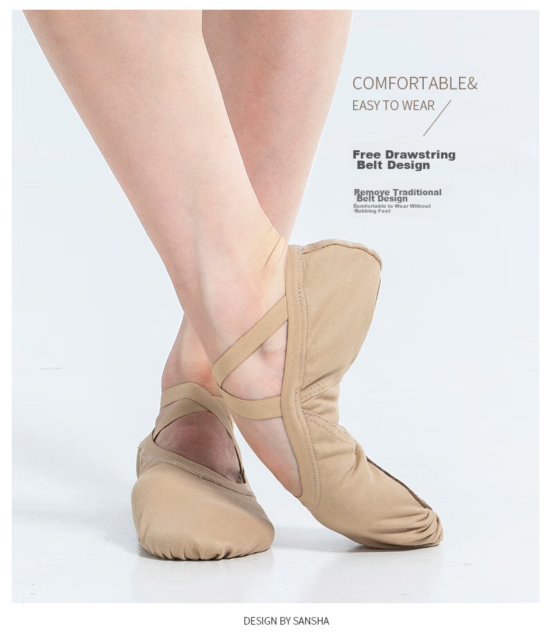 Sansha Women's Ballet Dance Practice Shoes, Soft Elastic Fabric with Two Pieces of Sole, Cat Paw Shoes for Exams, 76E, Sand Color, Size 39 2