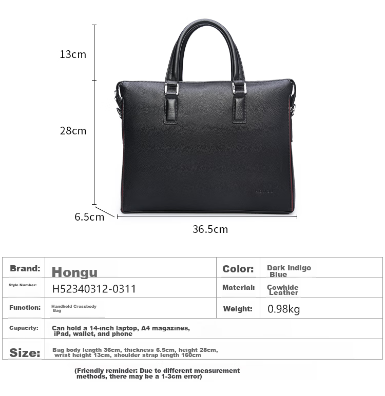 HONGU Men's Vertical Briefcase, Top-Grain Leather Bag, Shoulder Crossbody Bag, Business Bag, Birthday Gift 8
