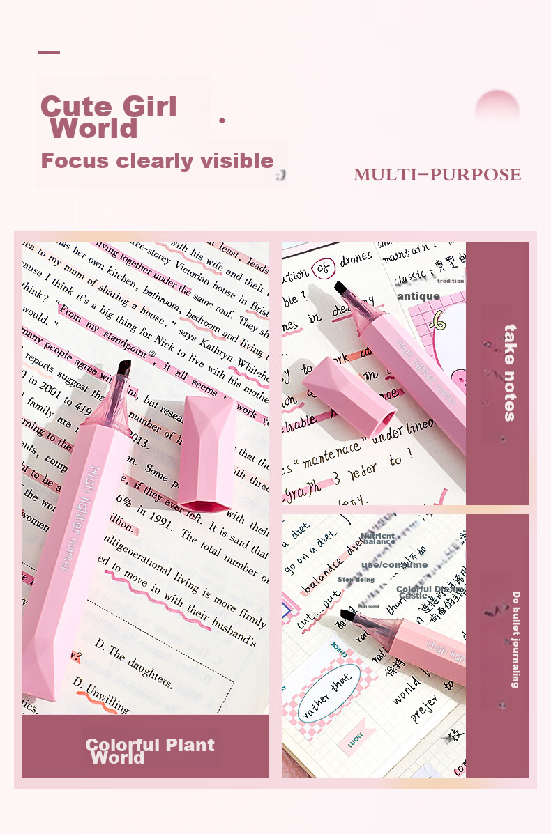 CHANGLi Monet Color Highlighter, Student Note-Taking Pen, Quick-Drying, No Bleeding Or Smearing, Colored Marker, Aesthetically Pleasing Fluorescent Pen, Student Notation Pen, Non-Transparent 5