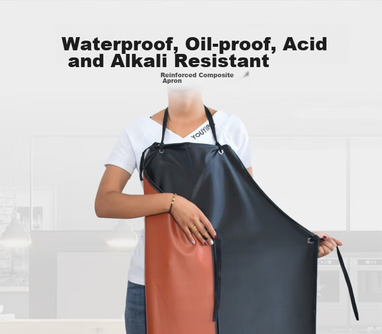 Gongtai Waterproof and Oil-proof Aquatic Apron Acid and Alkali Resistant Extra Large Thickened PU Apron Waistcoat Black 120*125cm One Size 1