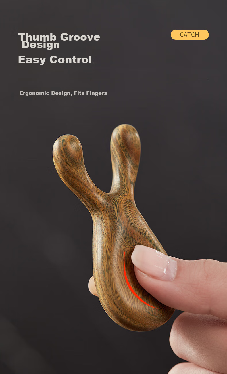 Chuxin Natural Ebony Wood Eye Massager, Creative Deer Antler Nose Beauty Device, Facial Meridian Acupoint Massage Tool 6