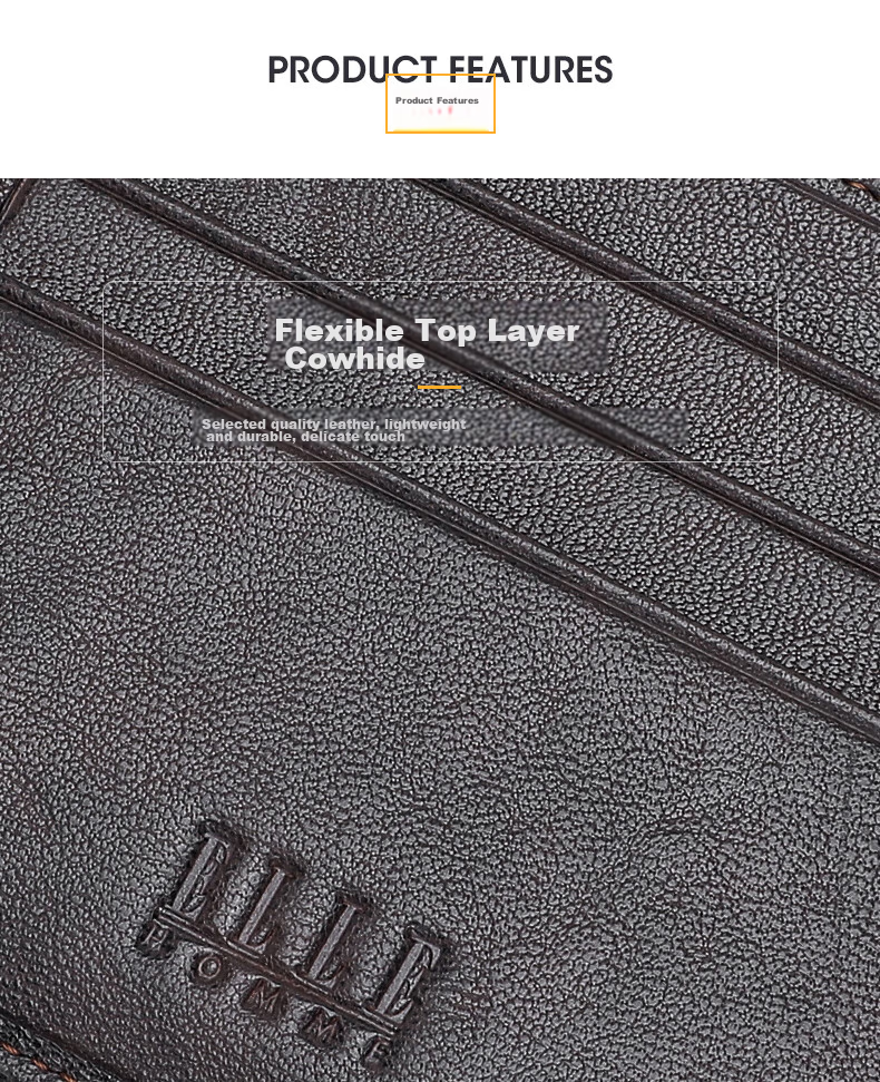 ELLE HOMME Men's Short Wallet, Top-Grain Leather Multifunctional Billfold, Two-Fold Money Clip 3720 Black, Birthday Gift for Me 3