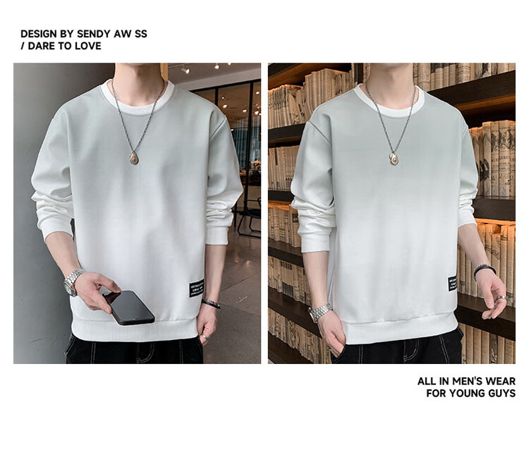 TUCANO Sweatshirt for Men, Spring And Autumn Men's Clothing, Round Neck Long-Sleeve T-Shirt, Casual Loose Pullover Men's Top, White And Blue, 4XL 8