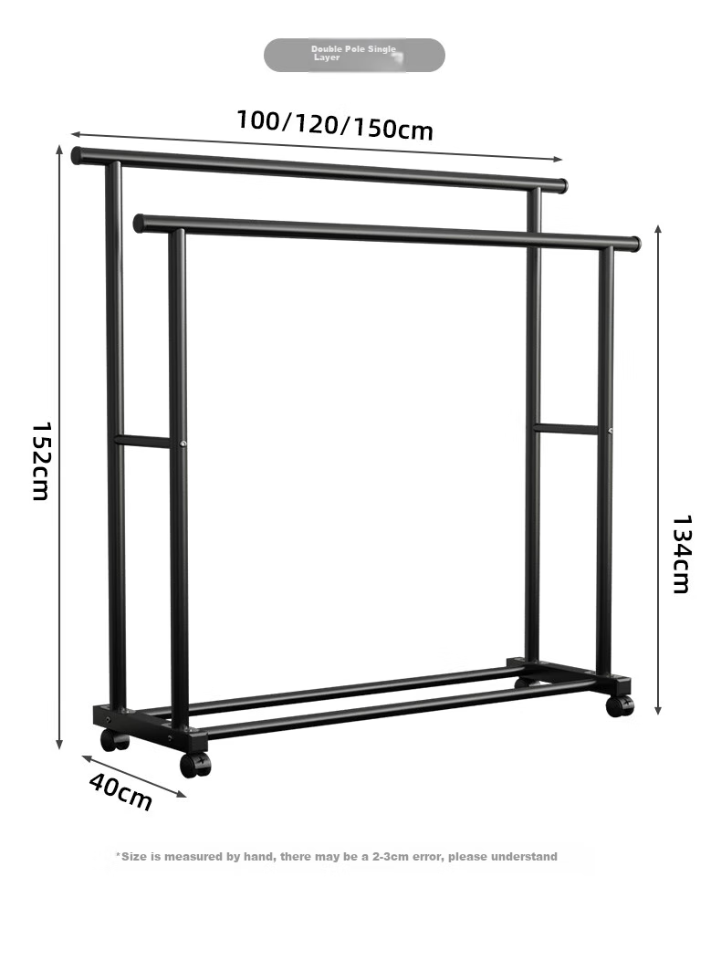 Milin Single Rod Hanger, Dormitory Coat Rack, Indoor Clothes Hanger, Floor-Standing Drying Rack for Bedroom, Black Single Rod 100CM 12