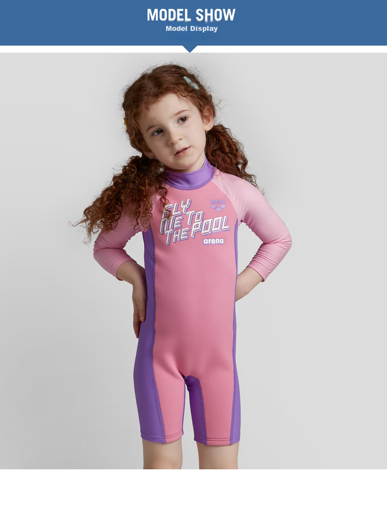Arena Children's Long-Sleeve Swimsuit with Shorts, One-Piece Swimwear for Older Kids, Sun Protection, Chlorine-Resistant, Quick-Drying, Professional Training, Vacation, Hot Springs 2