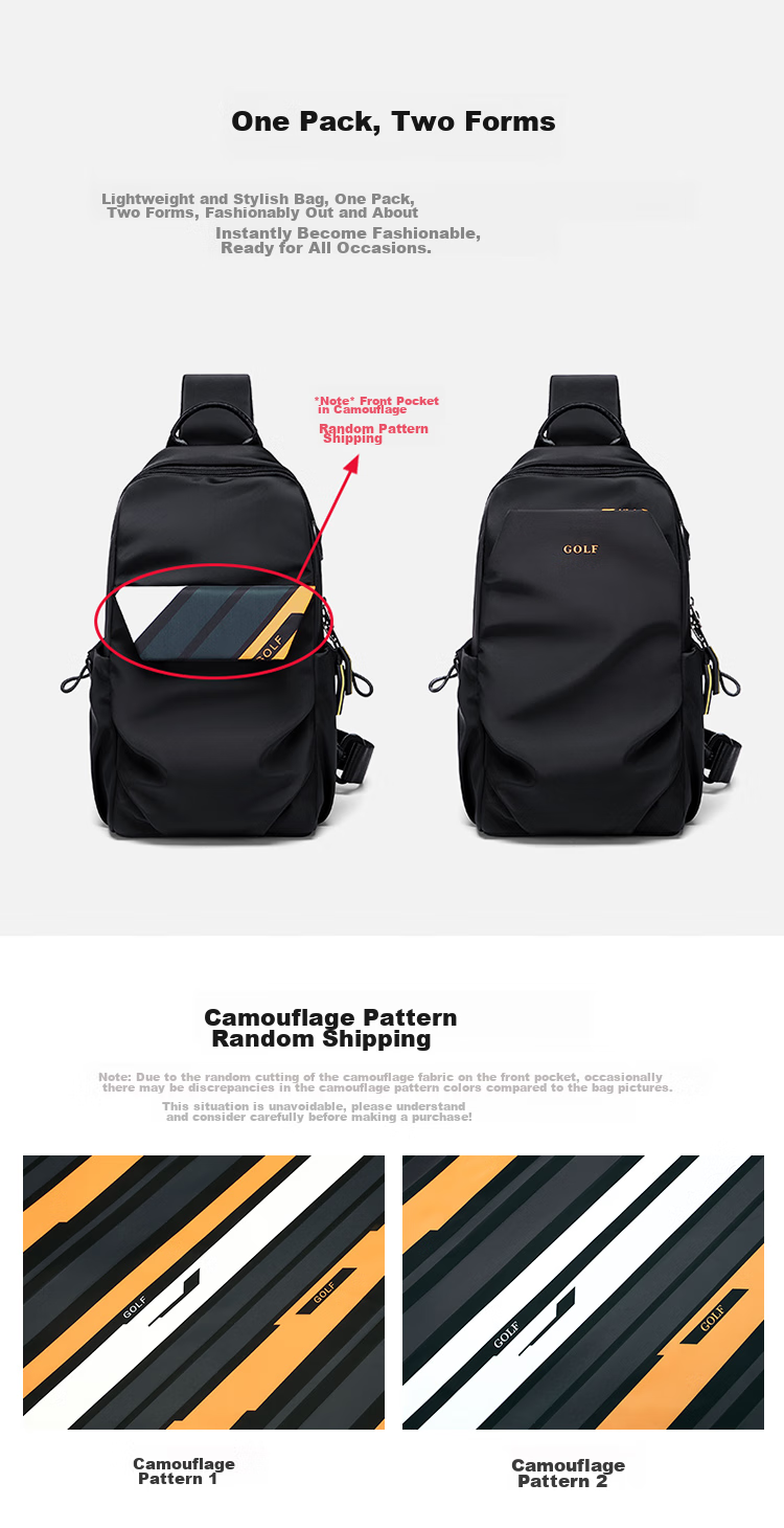 GOLF Chest Bag for Men, Contrasting Color Shoulder Crossbody Bag, Casual Phone And IPad Bag, Multi-Compartment Sports Small Backpack, Running Pack 6