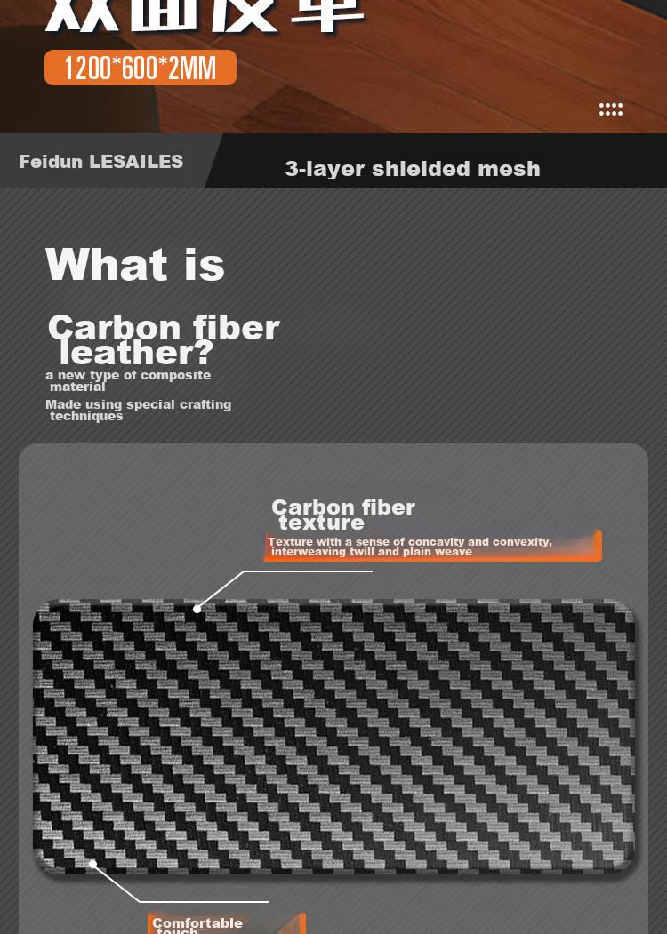 LESAILES Carbon Fiber Leather Mouse Pad Extra Large Waterproof Non-Slip Office Computer Desk Pad Home Use Black 1200*600*2mm 3