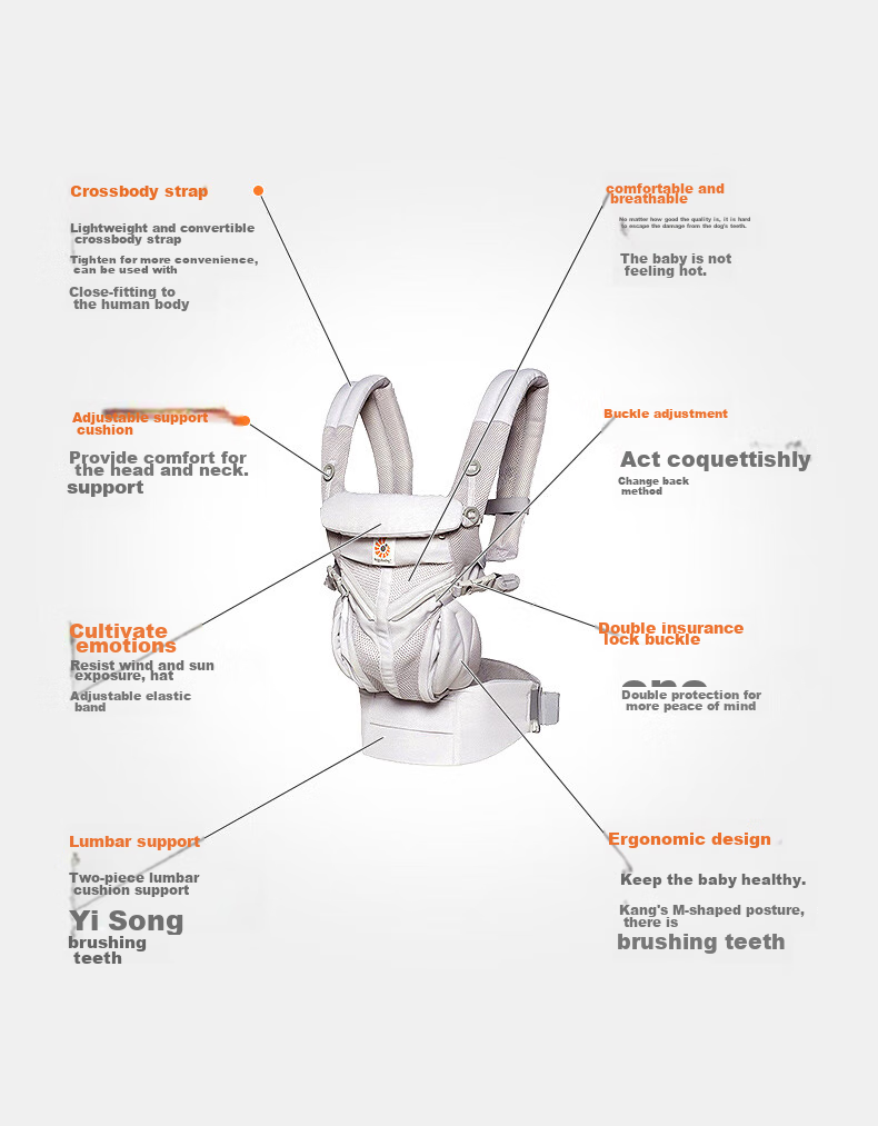 ERGObaby American Ergobaby Waist Stool, Baby Carrier, Omni Classic All-Stage, Soft And Breathable, Portable Baby Carrier, Gray 16