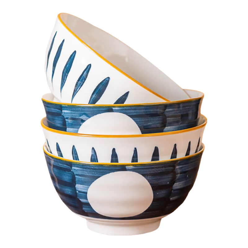 JD Original Tableware Set, Housewarming Ceramic Dinnerware Set, Qinghe Rice Bowls And Soup Bowls, 6-Inch Noodle Bowls *4