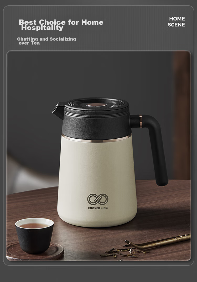 COOKER KING Ceramic Lock-In Large Capacity Tea Infuser Pot with Separate Compartments for Brewing And Insulating Tea, Black 1L 11